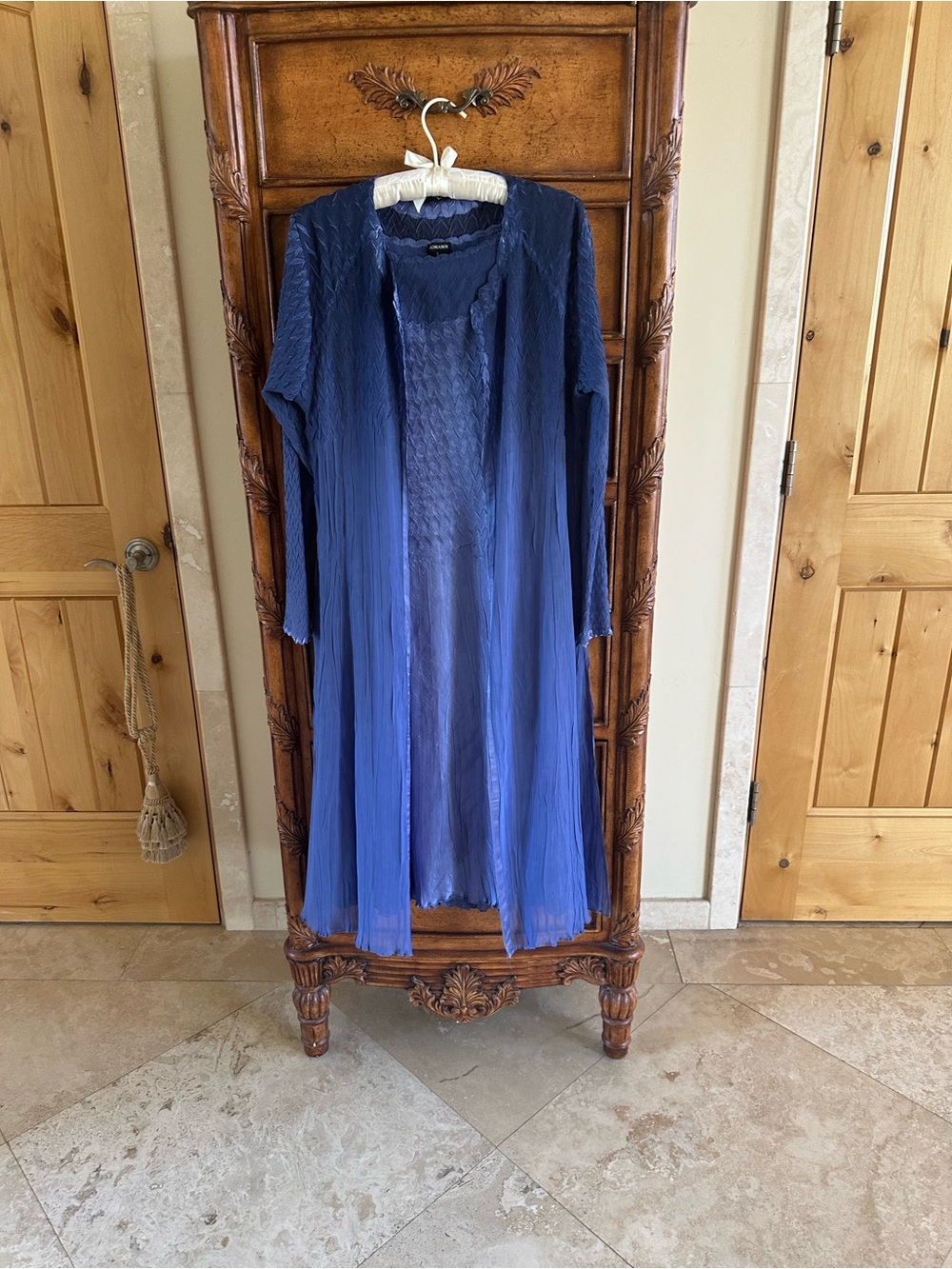 Komarov Royal Blue Long Sleeve Layered Dress with Sheer Overlay